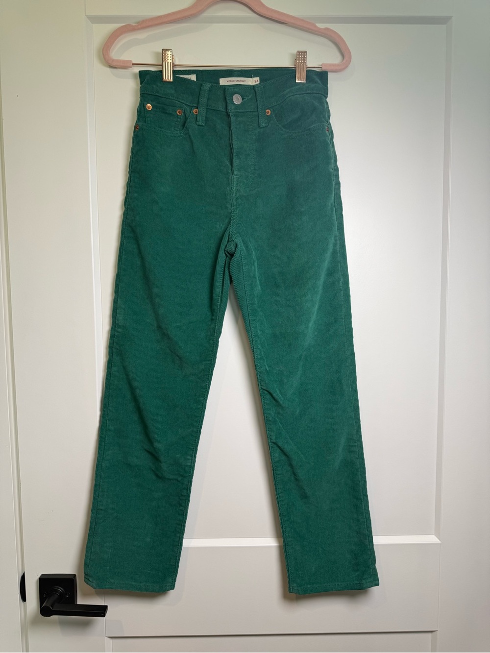Levi’s Premium Wedgie Straight Corduroy Pants Size 24 Teal Green High Rise